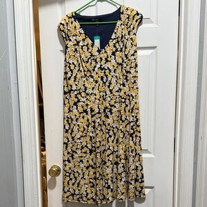 Maggy London Navy and Yellow Floral Midi Dress